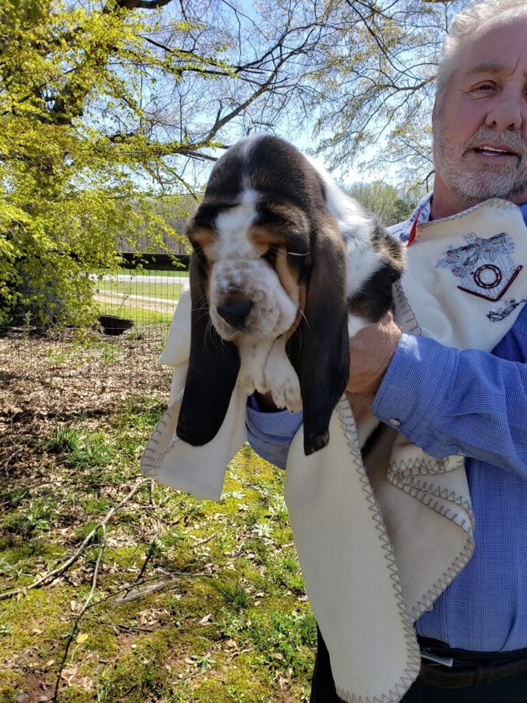 Sarah & Mike Ellison with their basset hound